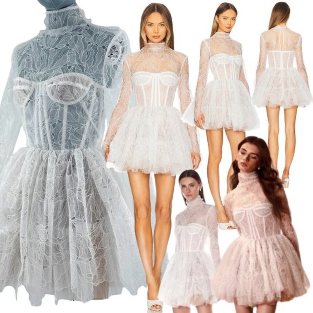 🆕 BRONX & BANCO 🧿 NWOT Maraya Arabella White Lace Mini Dress, Sz XS US 2